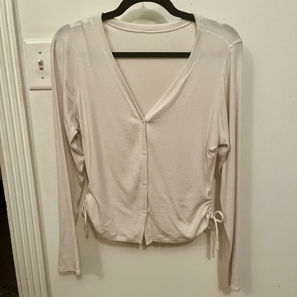 LULULEMON Side Tie Cinch Ribbed Cardigan Ivory Bone White size 8 - Picture 1 of 3